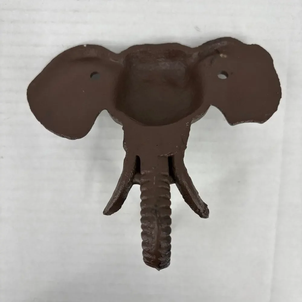 Elephant Wall Hook Cast Iron Brown Key Coat Towel Hanger Cabin Lodge Metal Decor